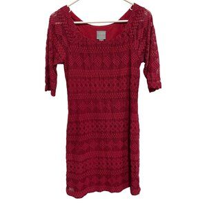 Rabbit Rabbit Rabbit Mini Dress Size Small Lave Elbow Sleeve Scoop Neck Red Boho
